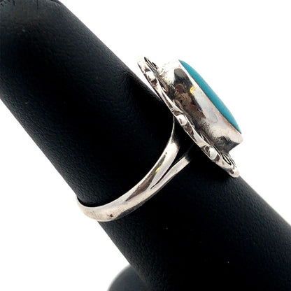 Vintage Native American 925 Sterling Silver Oval Turquoise Old Pawn Ring
