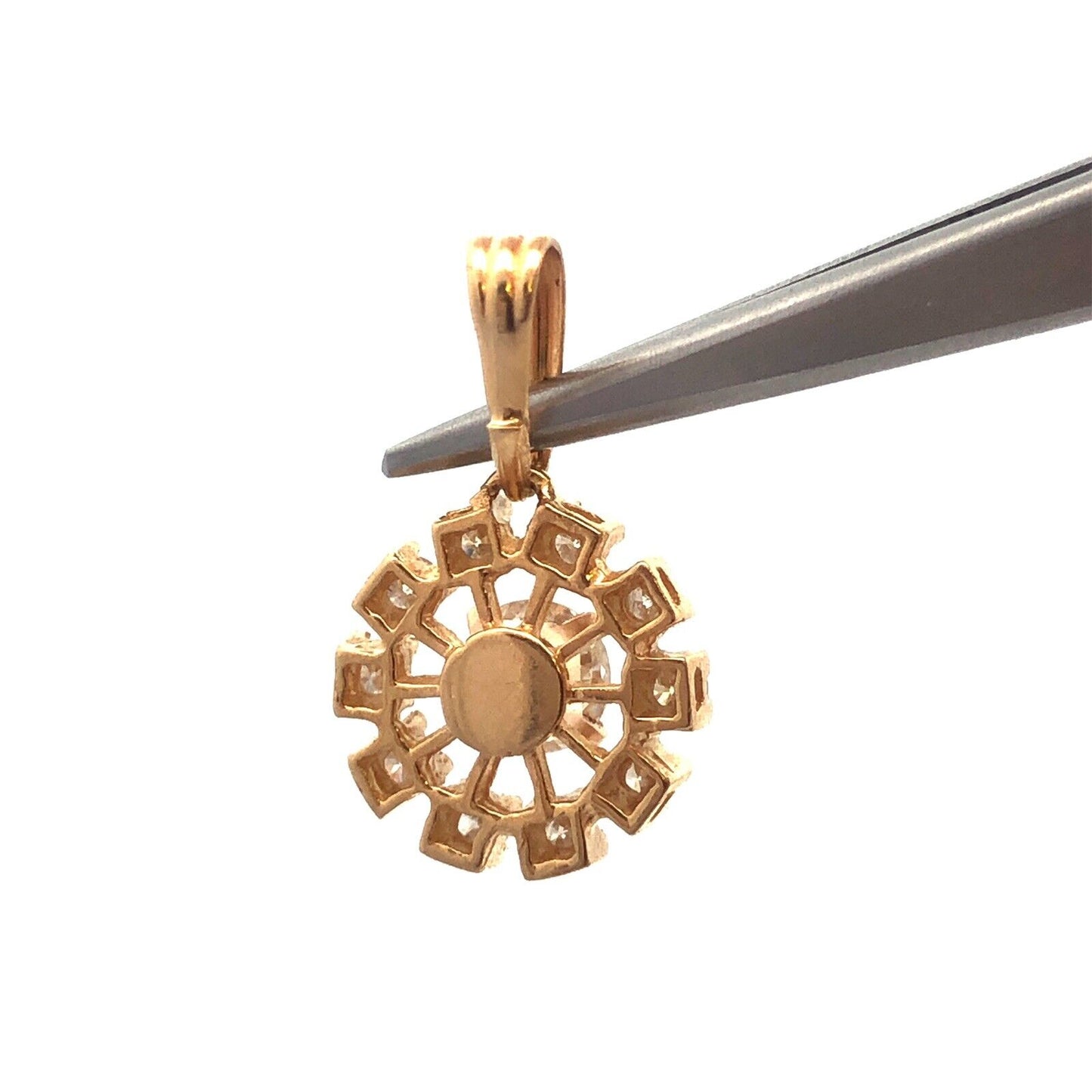 Designer 14K Yellow Gold Round Diamond W/Diamond Halo Floral Charm Pendant