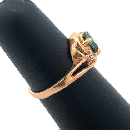 Estate 14k Yellow Gold Green Sapphire Diamond Accent Openwork Anniversary Ring