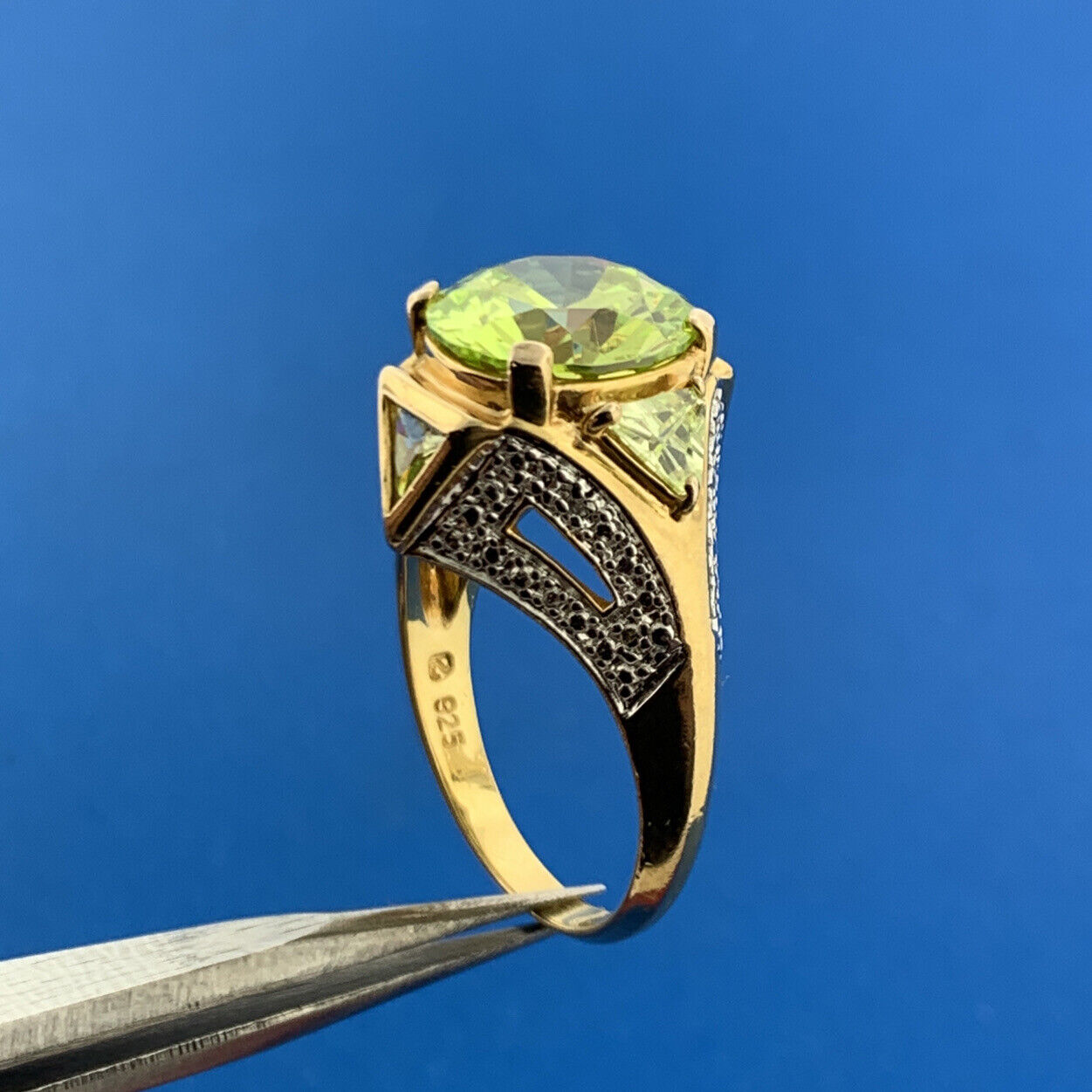 Designer 925 Sterling Silver Vermeil Chartreuse Cubic Zirconia Statement Ring