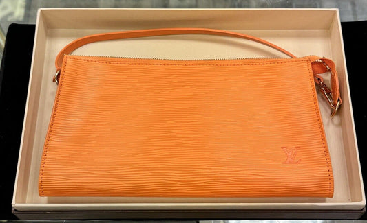 Designer Louis Vuitton Mandarin Epi Leather Pochette In Original Box