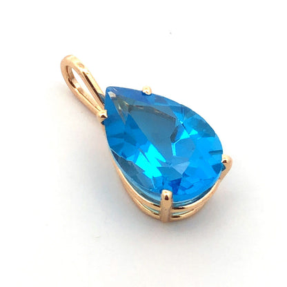 14K Yellow Gold Pear Cut London Blue Topaz December Anniversary Pendant