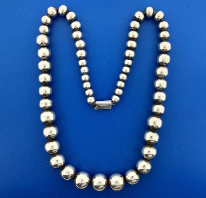 Vintage Taxco TD-29 Sterling Silver 925 Graduated Bead Ball Statement Necklace