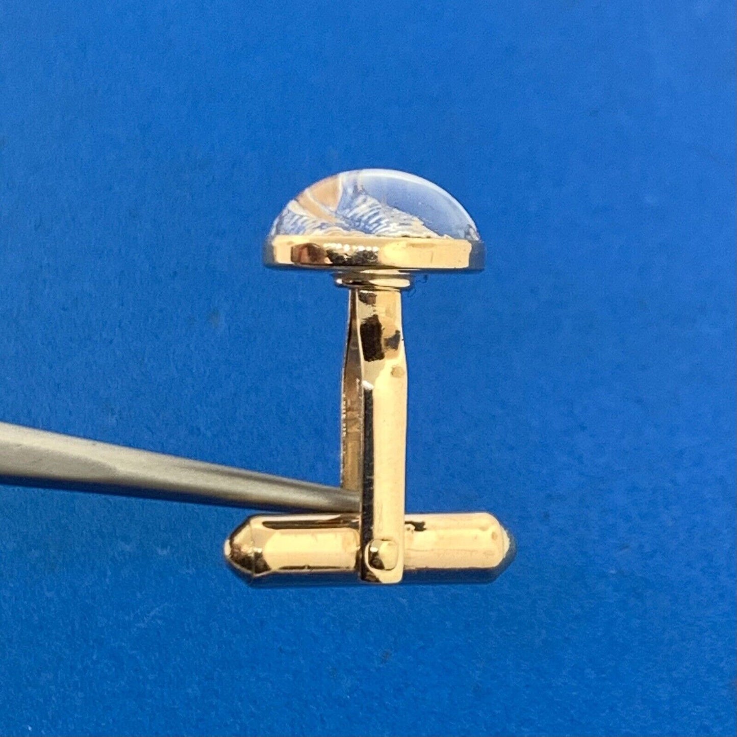 Vintage 14K Yellow Gold Enamel Acrylic Sailboat Sailing Sea Themed Cufflinks