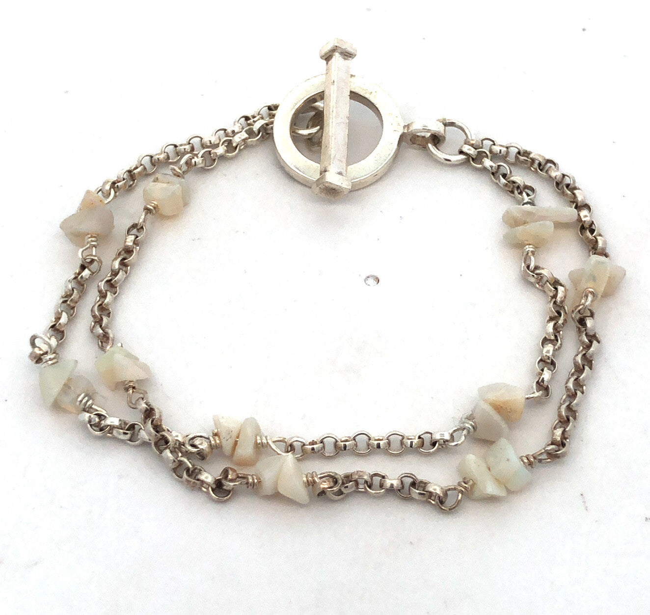 925 Sterling Silver Retired Mignon Faget Rainbow Moonstone Chain Toggle Bracelet