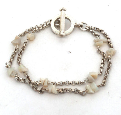 925 Sterling Silver Retired Mignon Faget Rainbow Moonstone Chain Toggle Bracelet