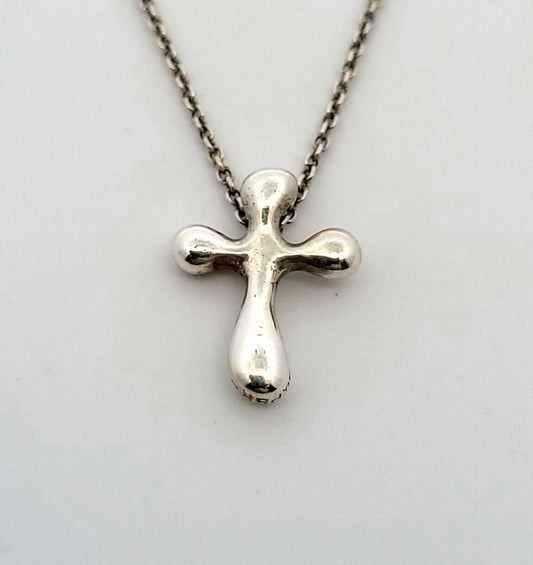 Tiffany & Co Elsa Peretti 925 Sterling Silver Abstract Modernist Cross Necklace