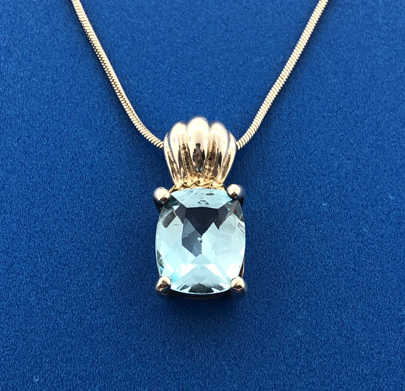 Designer CAA Sterling Silver 925 18K Yellow Gold Blue Topaz Necklace