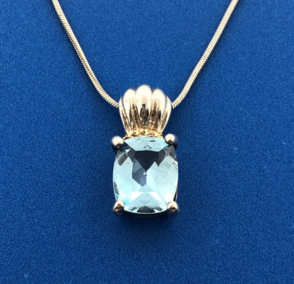 Designer CAA Sterling Silver 925 18K Yellow Gold Blue Topaz Necklace