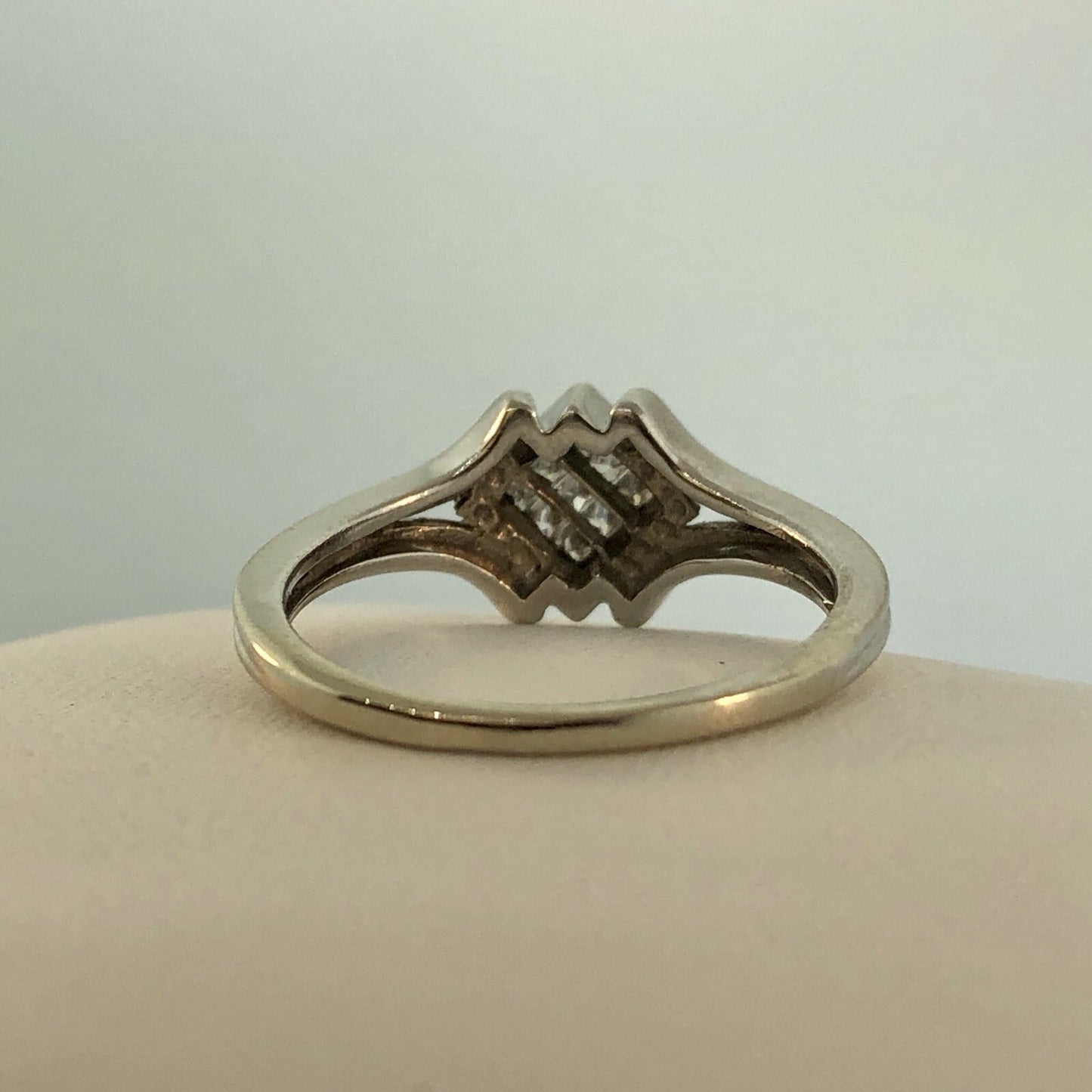 Modernist 14K White Gold Diamond Tension Set Princess Engagement Promise Ring