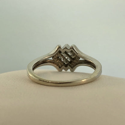 Modernist 14K White Gold Diamond Tension Set Princess Engagement Promise Ring