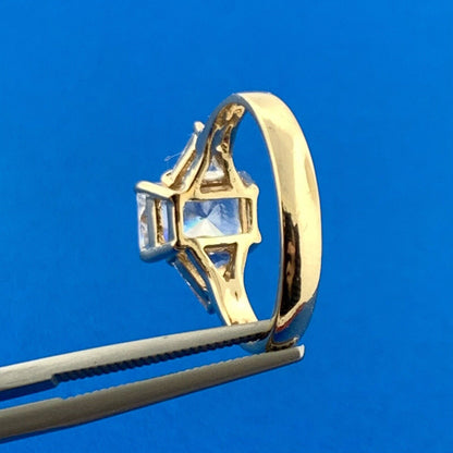14k Yellow Gold Sparkling Radiant CZ w/ Trillion Accent Engagement Ring Size 7
