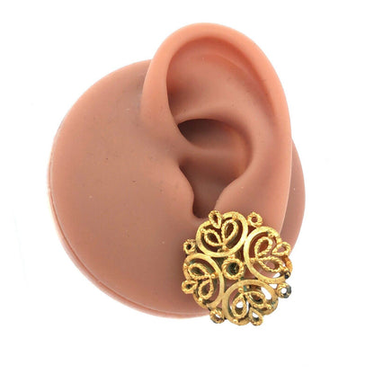 Vintage Trifari Gold Tone Open Scroll Work Snowflake Pendant & Clip Earrings Set