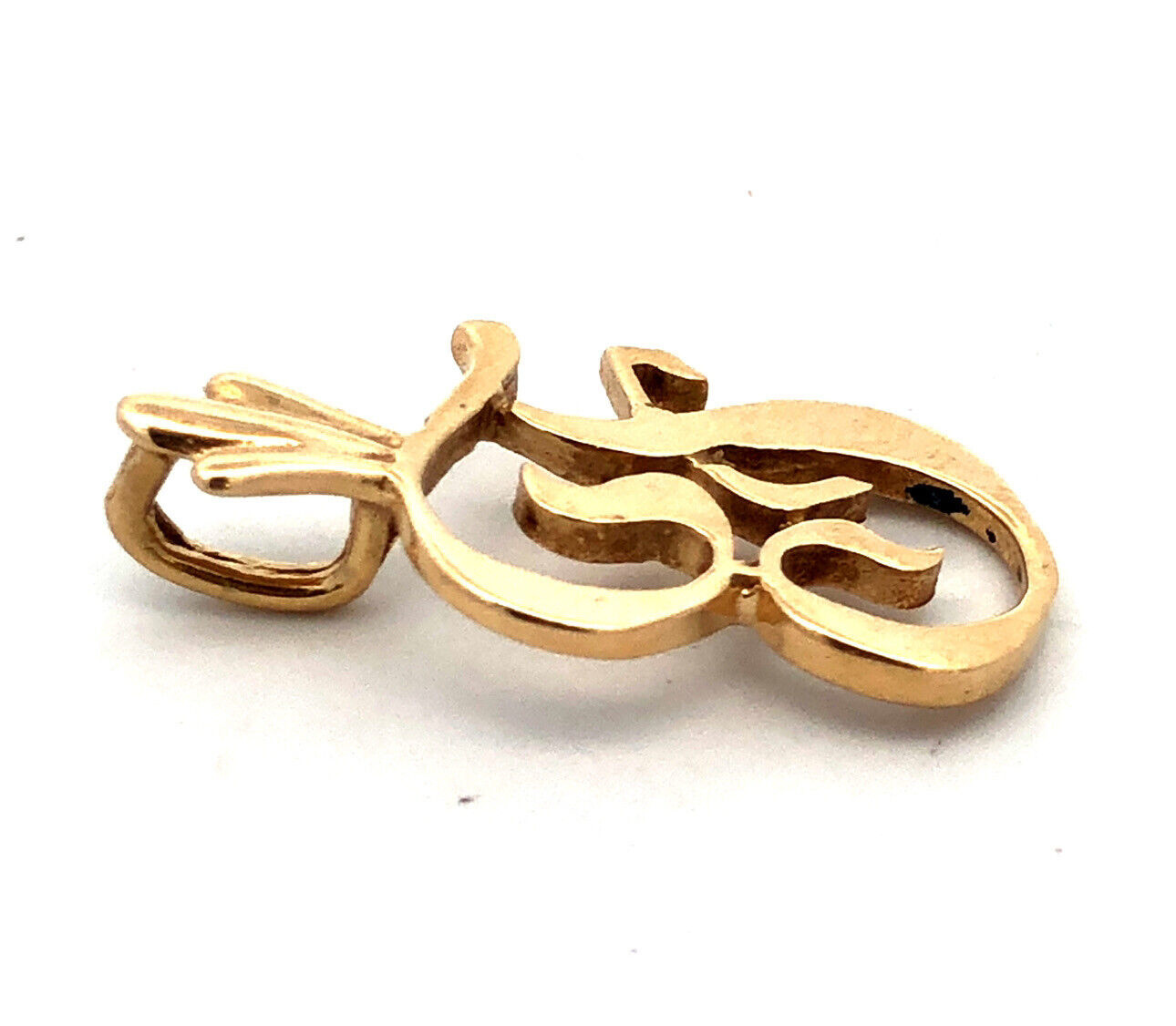 14K Yellow Gold Polished Script Capital F Initial Monogram Letter Pendant