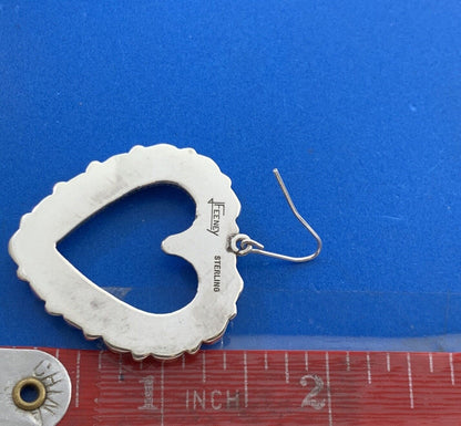 Artisan Leo Feeney Sterling Silver Turquoise Coral Open Heart Dangle Earrings