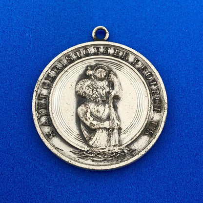 Vintage 925 Sterling Silver Saint Christopher Protect US Religious Disc Pendant
