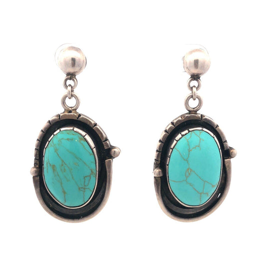 Modernist HOB Mexico 925 Sterling Silver Turquoise Statement Dangle Stud Ea