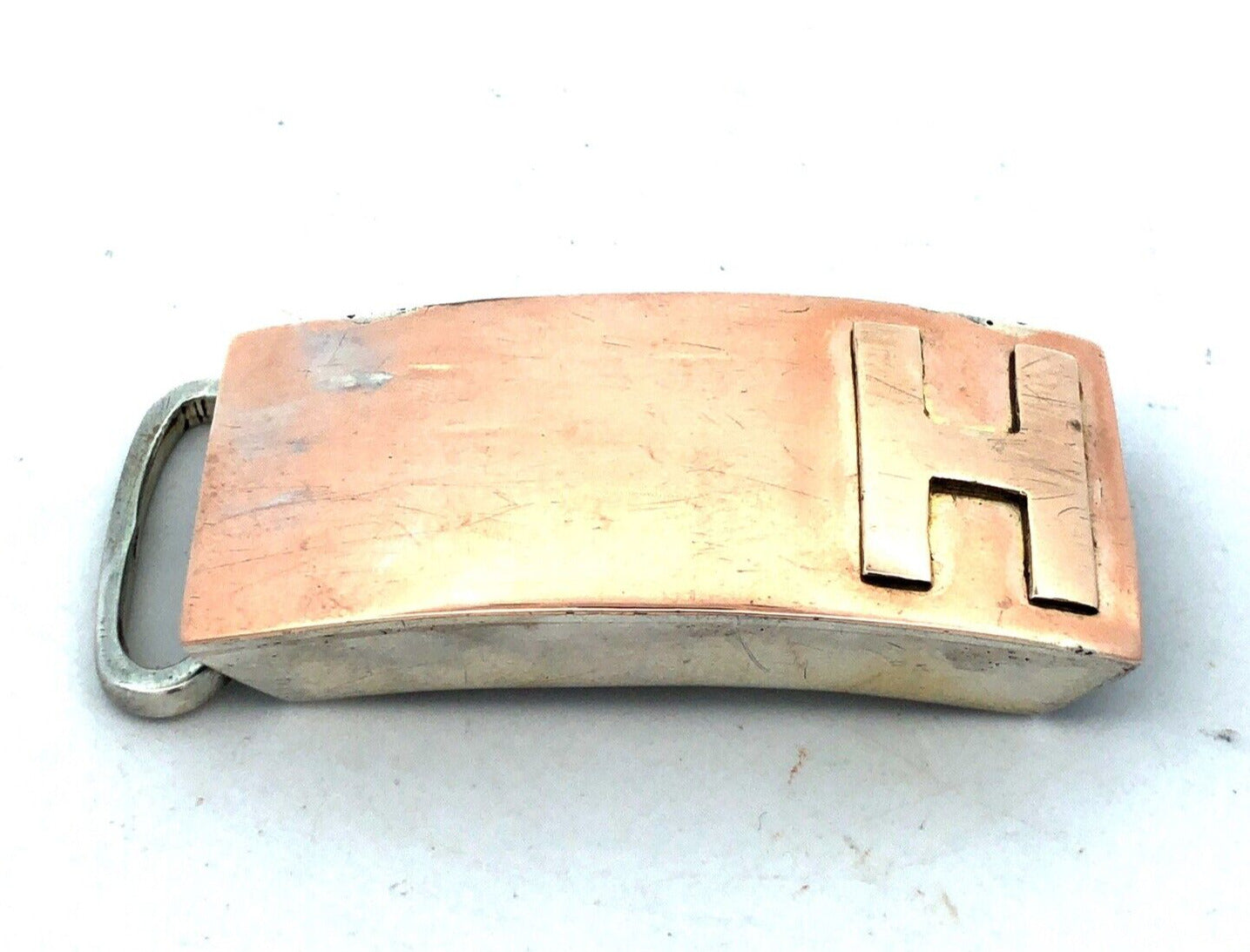 Vintage Guatemala 900 Fine Silver Initial Print H Letter Belt Buckle