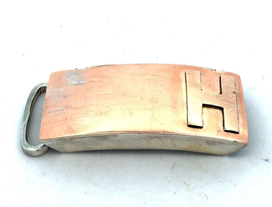 Vintage Guatemala 900 Fine Silver Initial Print H Letter Belt Buckle
