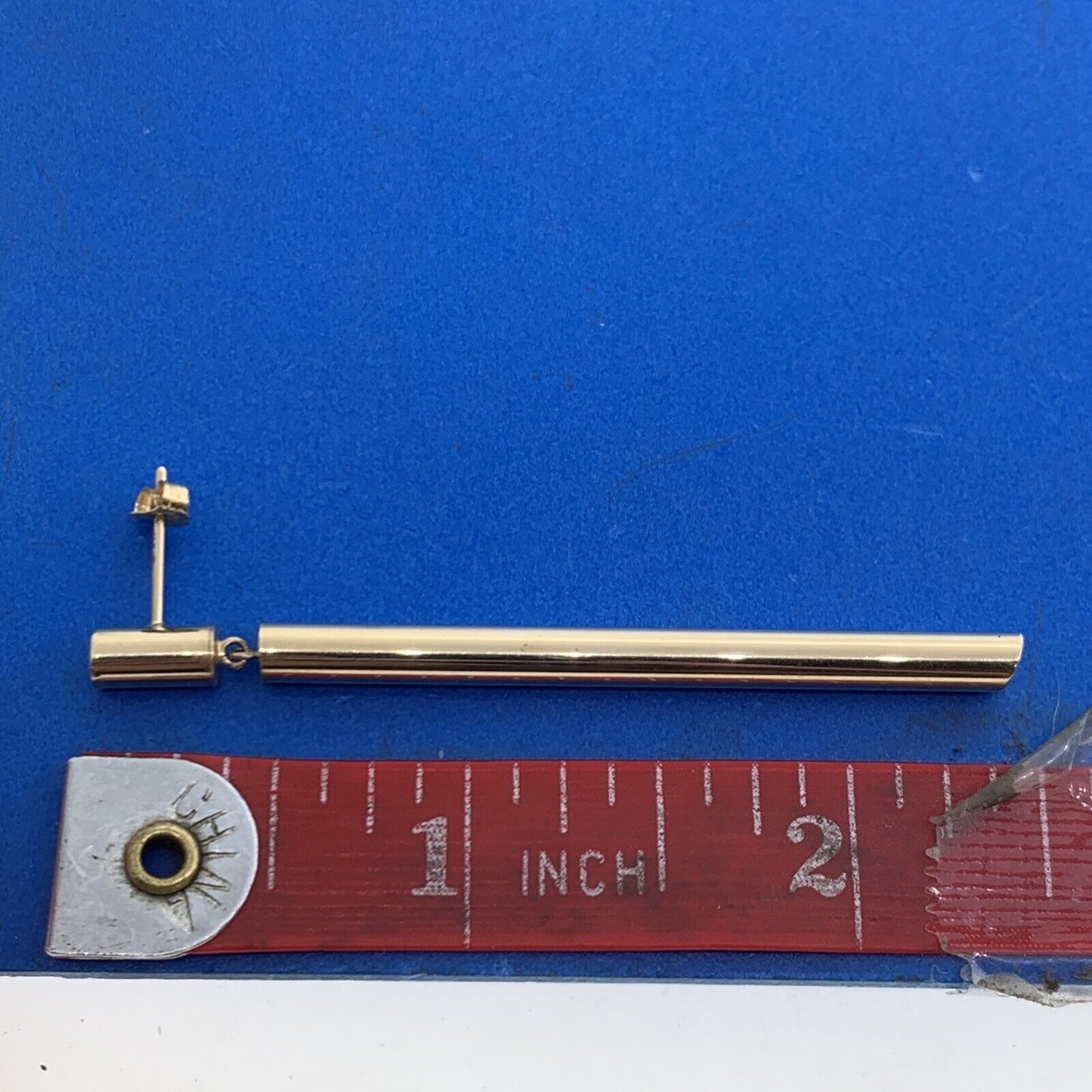 Designer 14K Yellow Gold Polished Tubular Modernist Drop Dangle Stud Earrings