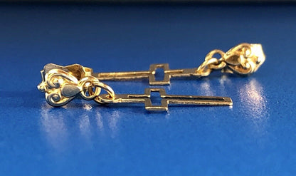 Retro 14K Yellow Gold Cross Cutout Religious Communion Dangle Stud Earrings