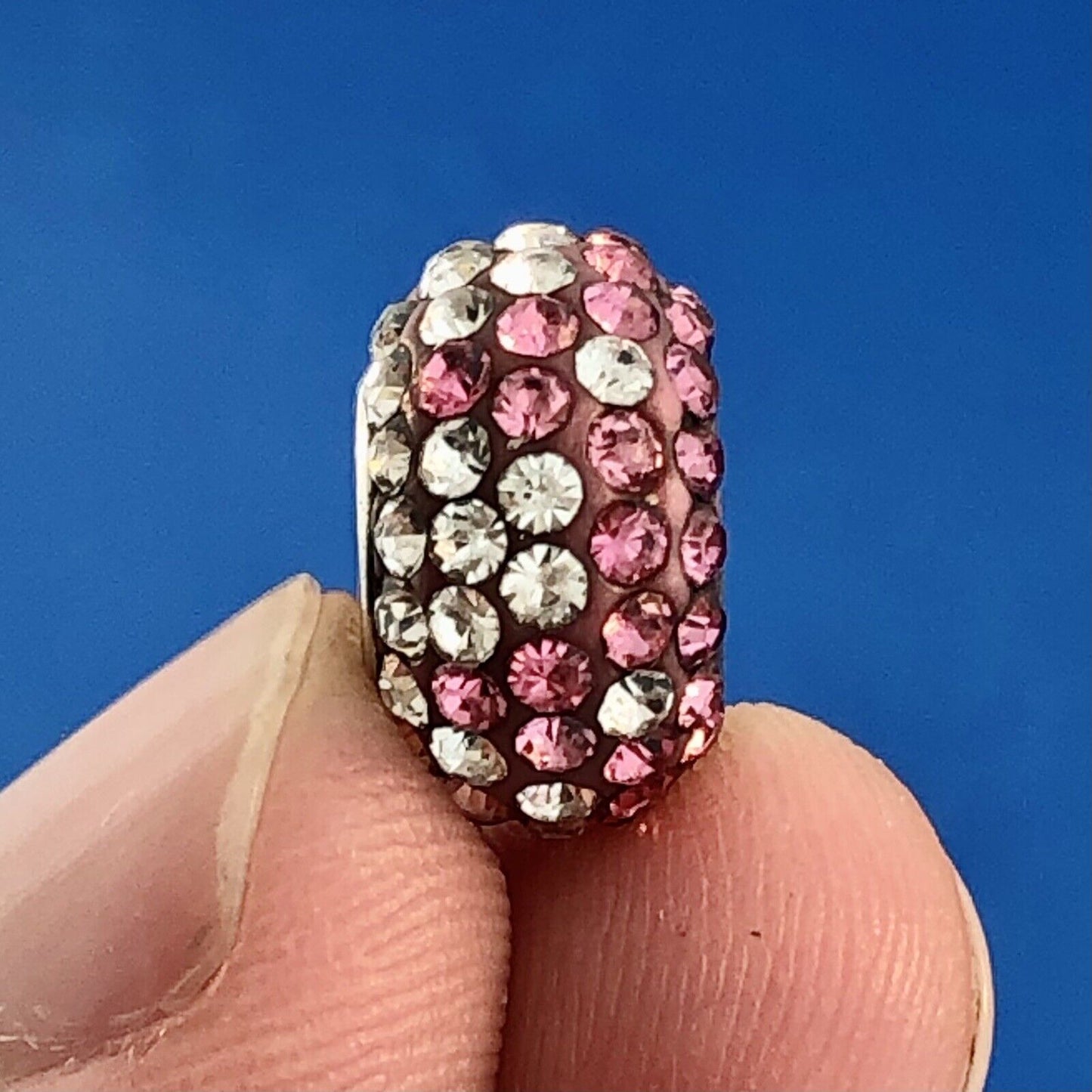 Designer Sterling Silver 925 Pink White Cubic Zirconia Pave Bead Bracelet Charm