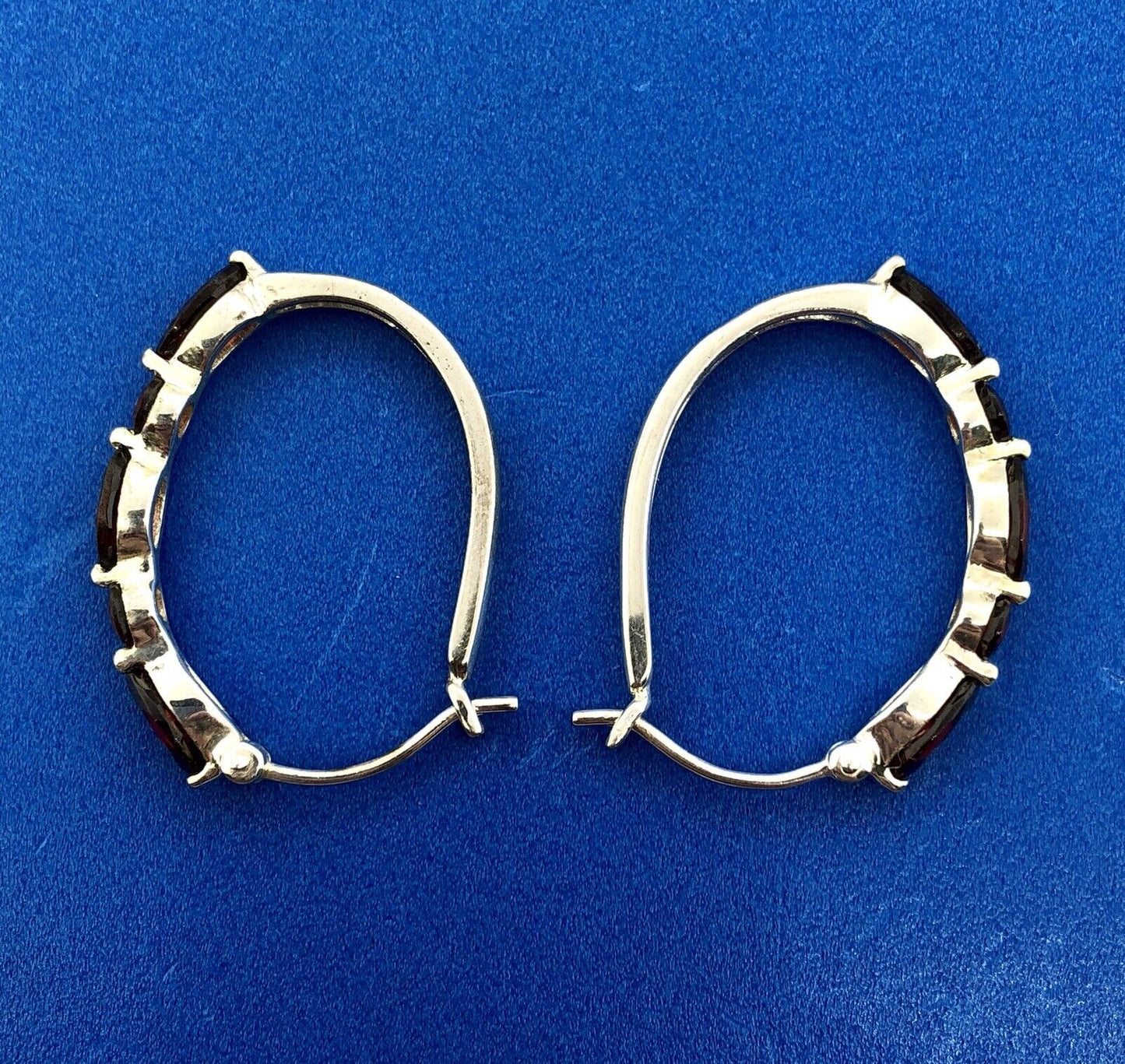 Designer Sterling Silver 925 Garnet January Anniversary Occasion Hoop Earrings