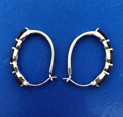 Designer Sterling Silver 925 Garnet January Anniversary Occasion Hoop Earrings
