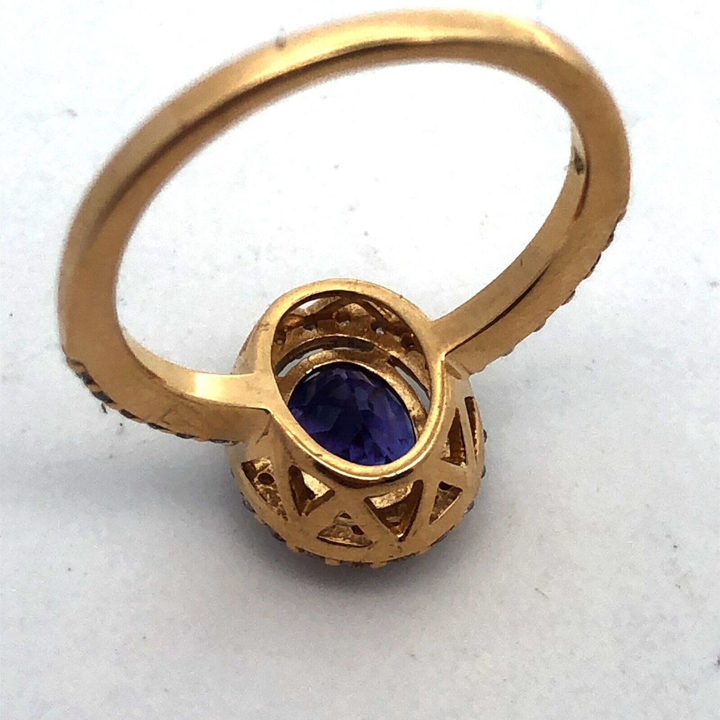 Designer 18K Yellow Gold Oval Tanzanite Diamond Halo Engagement Cocktail Ring