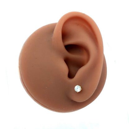 Designer DDC 14K Yellow Gold Round Cubic Zirconia CZ Solitaire Stud Earrings