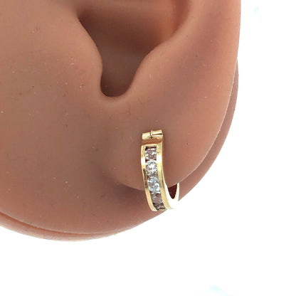 Designer 14K Yellow Gold Round Cubic Zirconia CZ Huggy Hoop Earrings