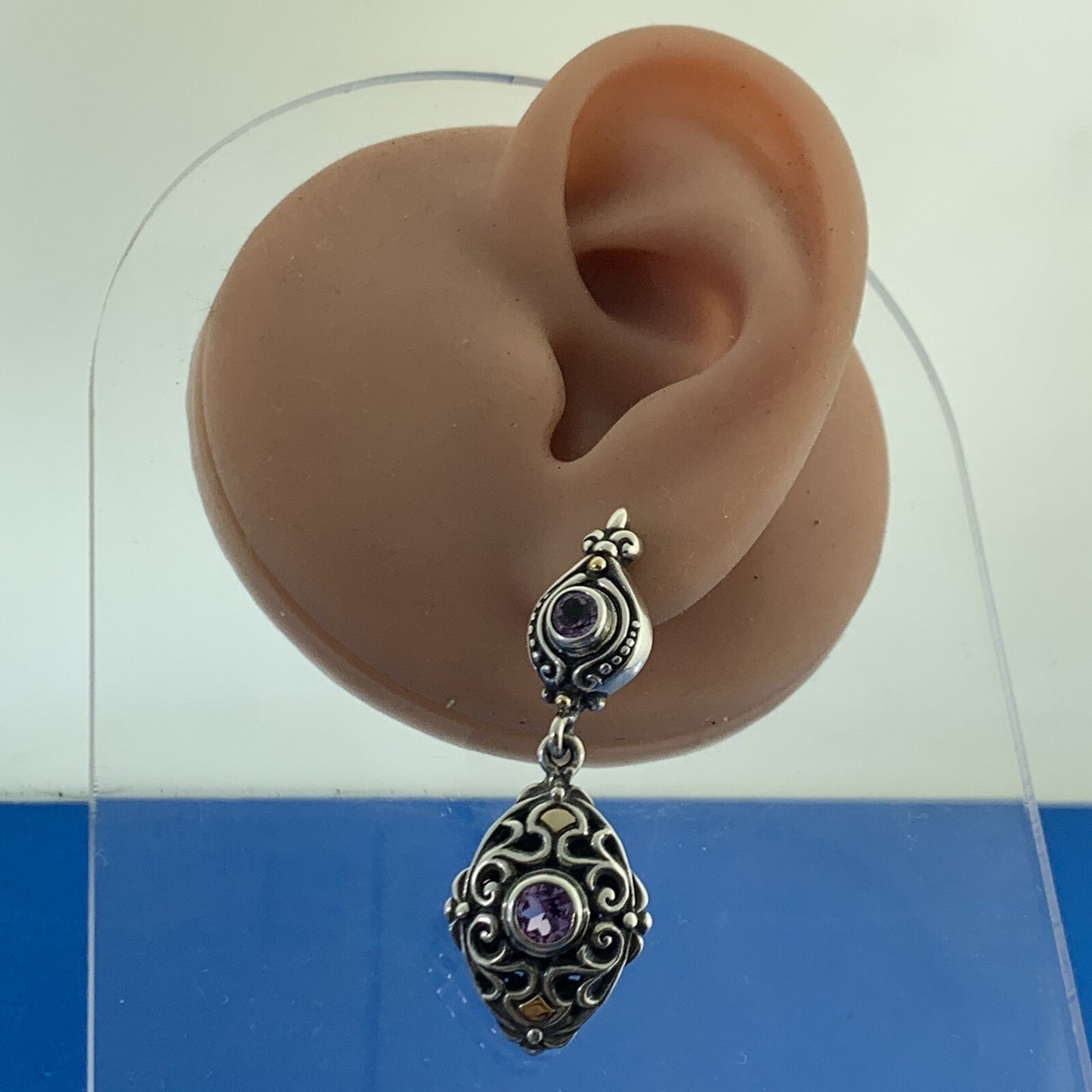 Designer 925 Sterling Silver 18K Yellow Gold Amethyst Drop Dangle Stud Earrings