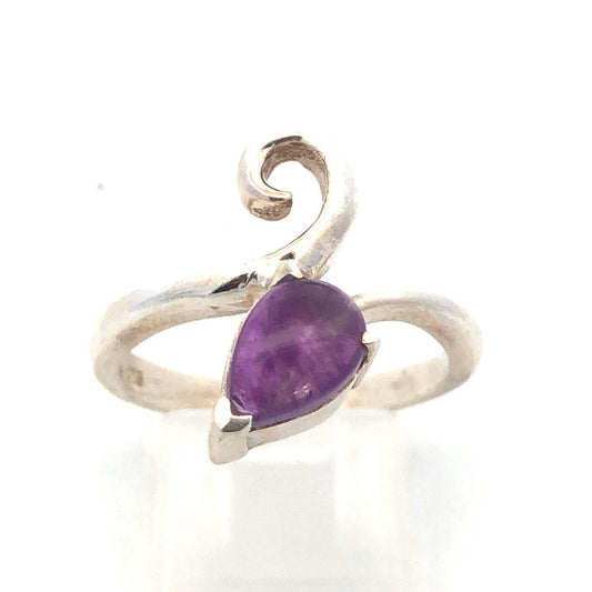 Sophia Fiori 925 Sterling Silver Natural Amethyst Cabochon Modernist Bypass Ring