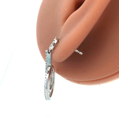 14k White Gold Pave Diamond Circle Drop Earrings