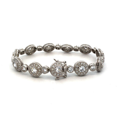 Designer R 925 Sterling Silver Round Cubic Zirconia CZ Retro Tennis Bracelet