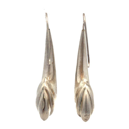 925 Sterling Silver Modernist Abstract Ribbed Statement Dangle Earrings