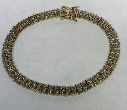 Vintage Sterling Silver 925 Vermeil Diamond Illusion Link Tennis Bracelet S184