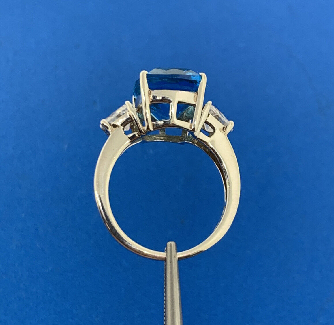 Sterling Silver 925 Blue Topaz Cubic Zirconia Accent Statement Ring