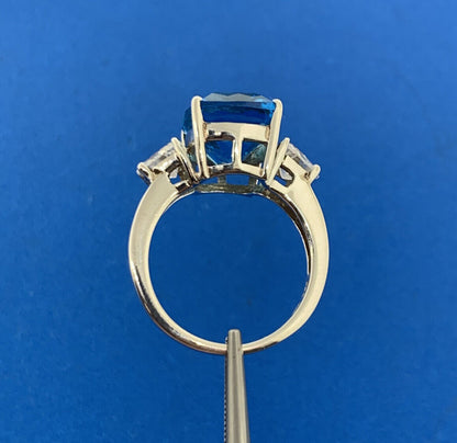 Sterling Silver 925 Blue Topaz Cubic Zirconia Accent Statement Ring