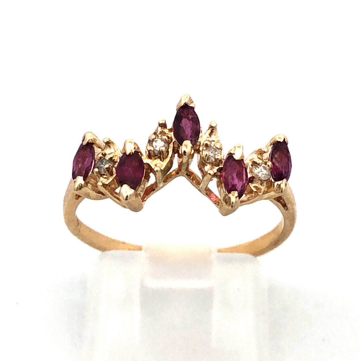 Estate 14K Yellow Gold Marquise Amethyst Diamond Stacking Band Ring