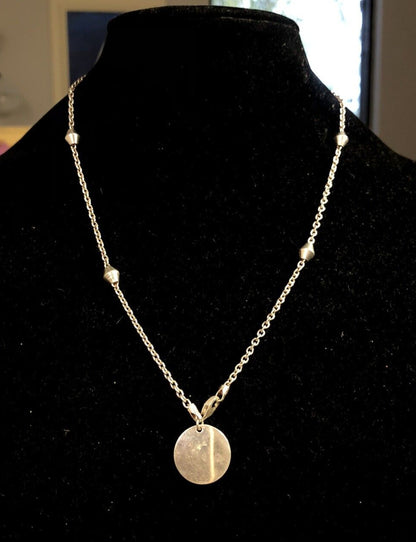 Italy 925 Sterling Silver Round Engravable Tag Station Oval Link Chain Necklace