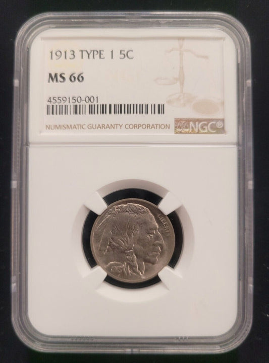 1913 P 5c Philadelphia Mint NGC MS66 Type I Buffalo Nickel Rare American Coin