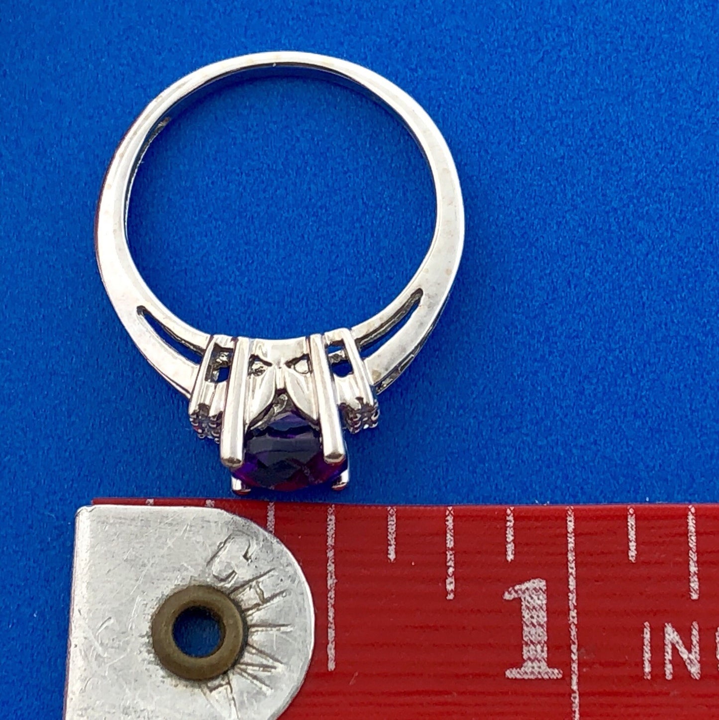 14K White Gold Cushion Cut Amethyst Diamond February Birthstone Anniversary Ring