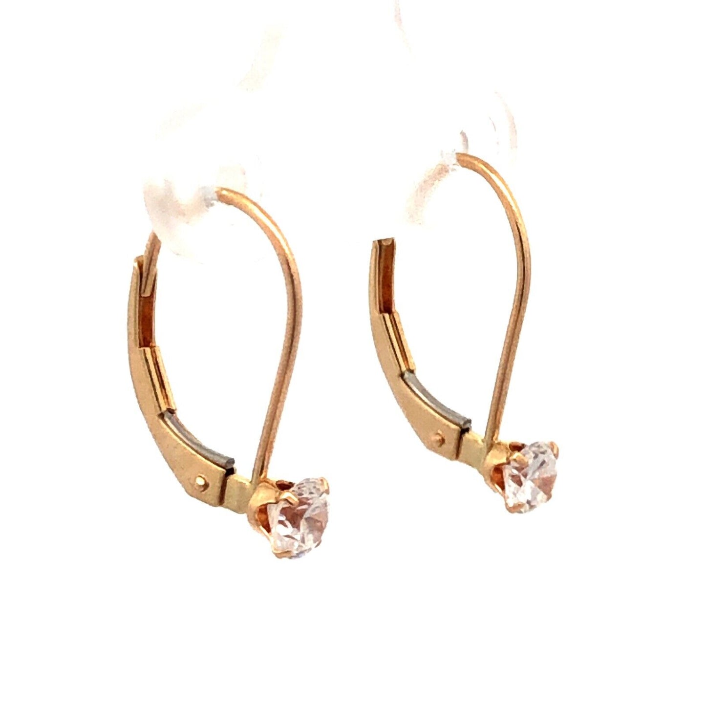 14K Yellow Gold Round Cubic Zirconia CZ Leverback Hook Earrings