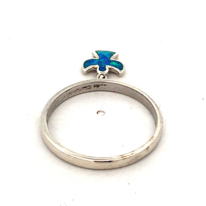 Designer Michael Anthony 925 Sterling Silver Blue Opal Angel Charm Band Ring