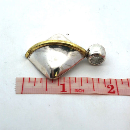 Vintage Taxco Mexico Laton 925 Sterling Silver Brass Square Statement Pendant