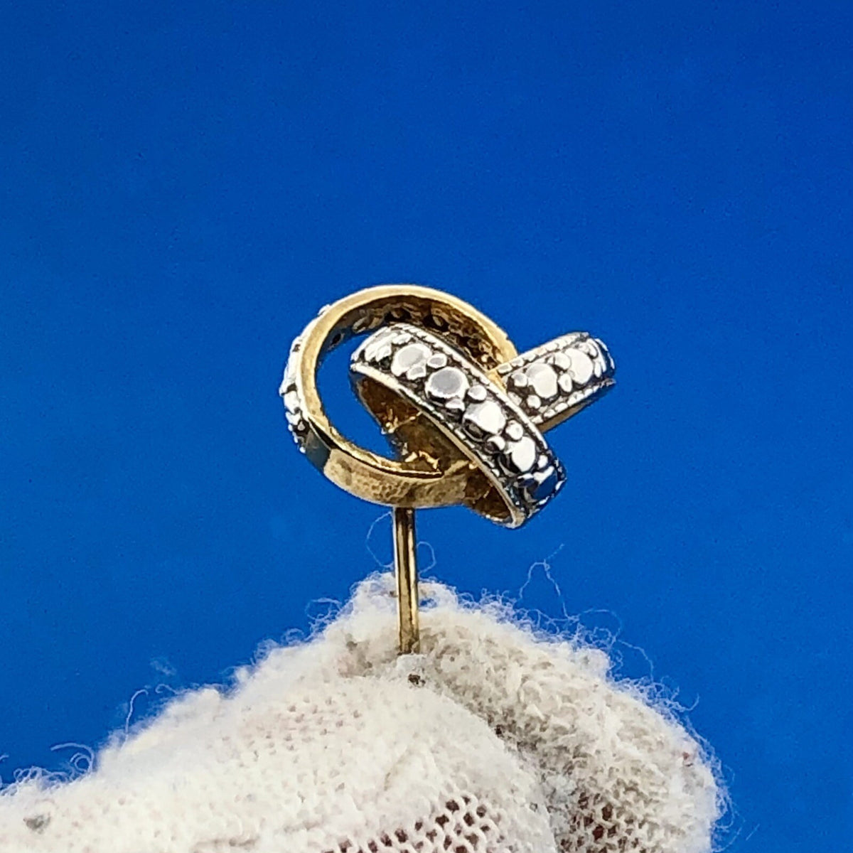 Gold Vermeil Sterling Silver Diamond Triple Interlocked Ring Stud Earrings