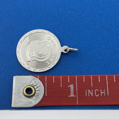 Vintage 925 Sterling Silver Our Girl Textured Engravable Bracelet Circle Charm