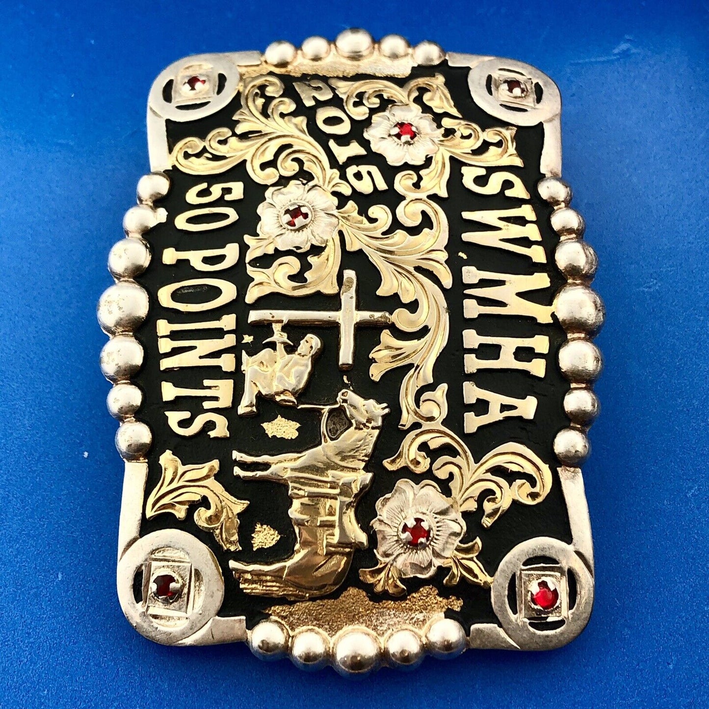 Corriente Gold Silver Tone Rhinestone SWMHA 50 Points Award Artisan Belt Buckle