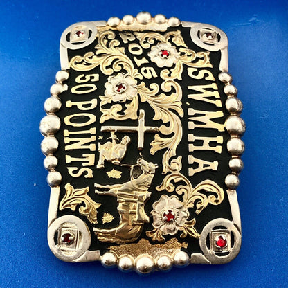 Corriente Gold Silver Tone Rhinestone SWMHA 50 Points Award Artisan Belt Buckle